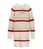 Color:Multi - Image 1 - Little Girls 2T-7 Long Sleeve Striped Bow Sweater Dress