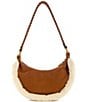 Guess Amita Suede Shearling Trim Hobo Shoulder Bag, Color:Cognac - Image 2