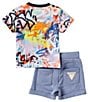 Color:Multi - Image 2 - Baby Boys 3-24 Months Short-Sleeve Tie-Dye Graffiti Jersey T-Shirt & Solid French Terry Shorts Set