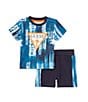 Color:Blue - Image 1 - Baby Boys 3-24 Months Short Sleeve Triangle Logo Mixed-Media-Printed T-Shirt & Coordinating Shorts Set