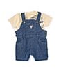 Color:Yellow - Image 1 - Baby Boys 3-24 Months Sleeveless Denim Shortall & Short Sleeve Logo T-Shirt Set