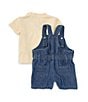 Color:Yellow - Image 2 - Baby Boys 3-24 Months Sleeveless Denim Shortall & Short Sleeve Logo T-Shirt Set