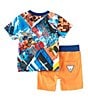 Color:Navy - Image 2 - Baby Boys Newborn-24 Months Short Sleeve Mixed Media Print Tee & Solid Shorts Set