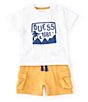 Color:White - Image 1 - Baby Boys Newborn-24 Months Short-Sleeve Guess Logo Graphic Jersey Tee & French Terry Cargo Shorts Set