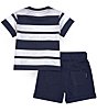Color:Blue - Image 2 - Baby Boys Newborn-24 Months Short Sleeve Striped Tee & Solid Shorts Set