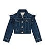 Guess Baby Girls 3-24 Months Ruffle Denim Lurex Trucker Jacket, Color:Dark Denim - Image 1