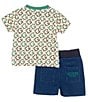 Color:Green - Image 2 - Baby Girls 3-24 Months Short-Sleeve Embroidered-Logo Printed Jersey Tee & Denim Shorts Set