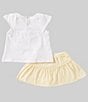Color:Yellow - Image 2 - Baby Girls 3-24 Months Short-Sleeve Puff-Printed Logo Jersey Top & Ruffled Jersey Skort Set