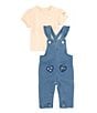 Color:Light Pink/Blue Assorted - Image 2 - Baby Girls 3-24 Months Sleeveless Knit Denim Overall & Short Sleeve Jersey Top Set