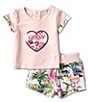 Color:Multi - Image 1 - Baby Girls 3-24 Months Tropical Print Short Sleeve Triangle T-Shirt & Short Set