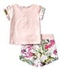 Color:Multi - Image 2 - Baby Girls 3-24 Months Tropical Print Short Sleeve Triangle T-Shirt & Short Set
