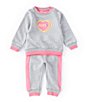 Color:Medium Grey - Image 1 - Baby Girls Newborn-24 Months Long-Sleeve Heart-Motif Sweatshirt & Coordinating Racing-Stripe Jogger Pant Set