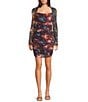 Guess Bernadette Long Sleeve Printed Slinky Mesh Sheath Dress, Color:Multi - Image 1