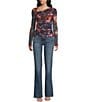 Guess Bernadette Long Sleeve Printed Slinky Mesh Top, Color:Midnight Multi - Image 3