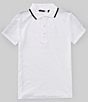 Color:White - Image 1 - Big Boys 8-18 Short Sleeve Guess Logo Taping Organic Cotton Polo Shirt
