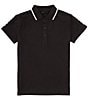 Color:Black - Image 1 - Big Boys 8-18 Short Sleeve Guess Logo Taping Organic Cotton Polo Shirt