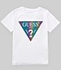 Color:White - Image 1 - Big Boys 8-18 Short Sleeve Iridescent Guess Logo Triangle T-Shirt