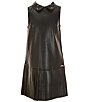 Color:Jet Black - Image 1 - Big Girls 7-16 Short Sleeve PU Leather Dress