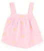 Color:Pink - Image 2 - Big Girls 7-16 Gauze Embroidered Pleated Tank Top