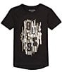 Color:Jet Black - Image 1 - Big Girls 7-16 Sequin Embellished Vertical Logo Embroidered Slinky Jersey T-Shirt