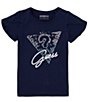 Color:Navy - Image 1 - Big Girls 7-16 Short Sleeve Guess Graphic T-Shirt