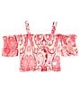 Color:Pink - Image 1 - Big Girls 7-16 Short Sleeve Printed Chiffon Off Shoulder Tank Top