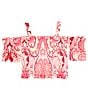 Color:Pink - Image 2 - Big Girls 7-16 Short Sleeve Printed Chiffon Off Shoulder Tank Top