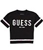 Color:Jet Black - Image 1 - Big Girls 7-16 Short Sleeve Sequin-Embellished Embroidered Logo T-Shirt