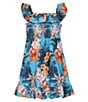 Color:Blue Floral - Image 2 - Big Girls 7-16 Sleeveless Tropical Floral Poplin Dress