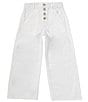 Color:White - Image 1 - Big Girls 7-16 Twill Culottes Exposed Button Wide Leg Pants