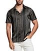 Color:Bellview Mosaic Stripe Tan - Image 4 - Charm Mosaic Stripe Short Sleeve Woven Shirt