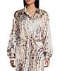 Guess Coordinating Satin Animal Print Long Sleeve Button Front Shirt - Image 1