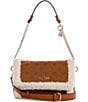 Guess Davika Flap Shearling Faux Suede Shoulder Bag, Color:Cognac - Image 1