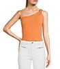 Color:Orange - Image 1 - Elena One Shoulder Rib Knit Bodysuit