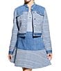 Guess Elsie Tweed Mix Cropped Coordinating Denim Jacket, Color:Blue Indigo Tweed Combo - Image 1