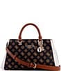 Guess Evelune Girlfriend Small Peony Logo Satchel Bag, Color:Mocha Logo Multi - Image 1