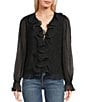 Guess Faye Long Sheer Sleeve Tie Front Crinkled Blouse, Color:Jet Black - Image 1