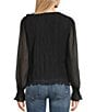 Guess Faye Long Sheer Sleeve Tie Front Crinkled Blouse, Color:Jet Black - Image 2