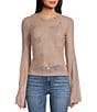 Color:Summer Clay - Image 1 - Fiamma Embellished Rhinestone Butterfly Long Flared Sleeve Mesh Top