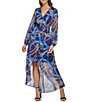 Color:Ink Multi - Image 1 - Ink Multi Chain Print Surplice V-Neck Long Sleeve High-Low Faux Wrap Dress