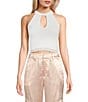 Color:White - Image 1 - Lila Lace Seamless Front Cut-Out Cropped Tank Top