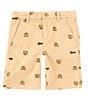 Color:Travertine Sand Multi - Image 1 - Little Boys 2T-7 Embroidered Bear & Logo Stretch Gabardine Shorts