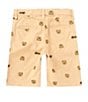 Color:Travertine Sand Multi - Image 2 - Little Boys 2T-7 Embroidered Bear & Logo Stretch Gabardine Shorts