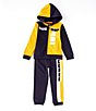 Color:Black - Image 1 - Little Boys 2T-7 Long-Sleeve Color Block Hoodie Jacket & Matching Jogger Pant Two Piece Set