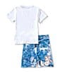 Guess Little Boys Short Sleeve Graphic Active Top & Allover Print Short 2-Piece Set, Color:Open Blue - Image 2