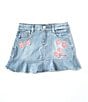 Color:Blue - Image 1 - Little Girls 2T-6X Embroidered Flare Denim Skirt