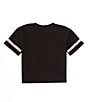 Color:Jet Black - Image 2 - Little Girls 2T-7 Sequin Varsity Short Sleeve T-Shirt
