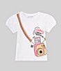 Color:White - Image 1 - Little Girls 2T-7 Short Sleeve Cropped Camera T-Shirt