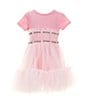 Color:Open Pink - Image 1 - Little Girl's 2T-7 Short Sleeve Mixed Fabric Stretch Jersey Dress