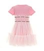 Color:Open Pink - Image 2 - Little Girl's 2T-7 Short Sleeve Mixed Fabric Stretch Jersey Dress